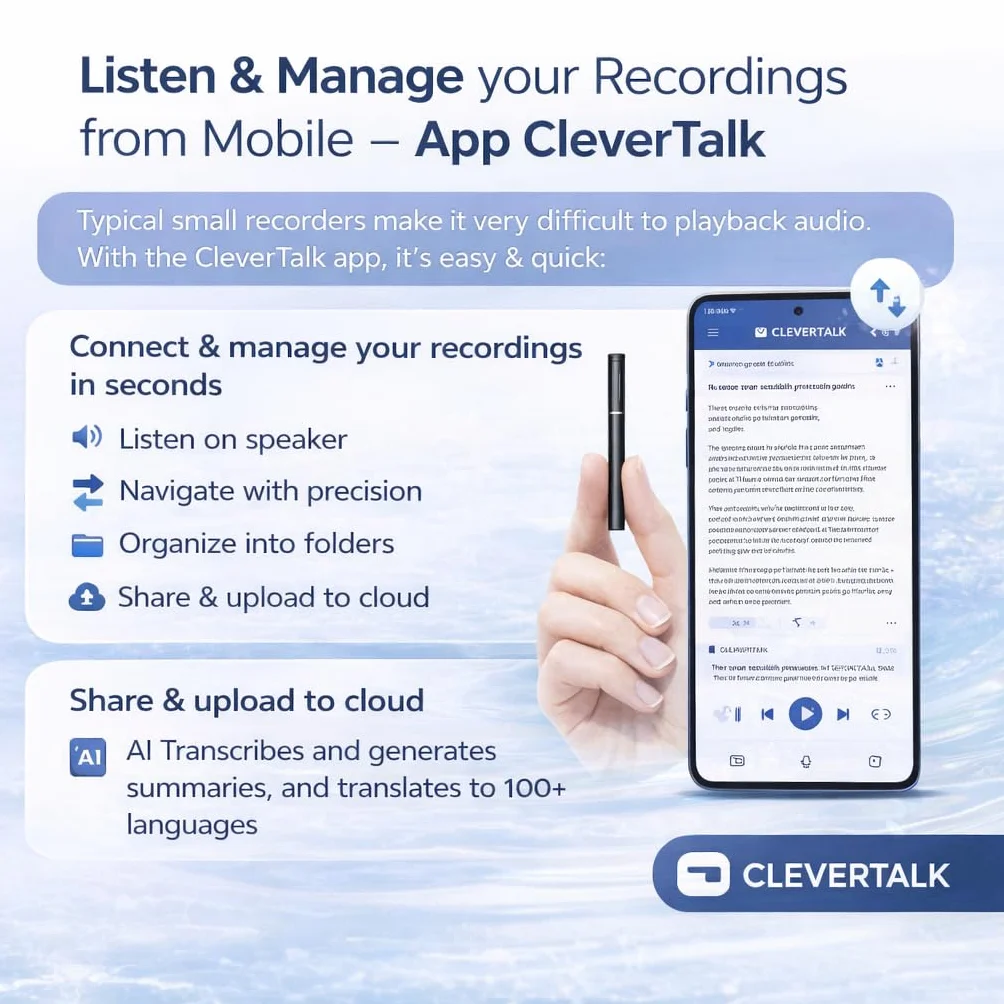 CleverTalk Q1 Grabadora de Voz con IA 64GB Audio HD USB-C