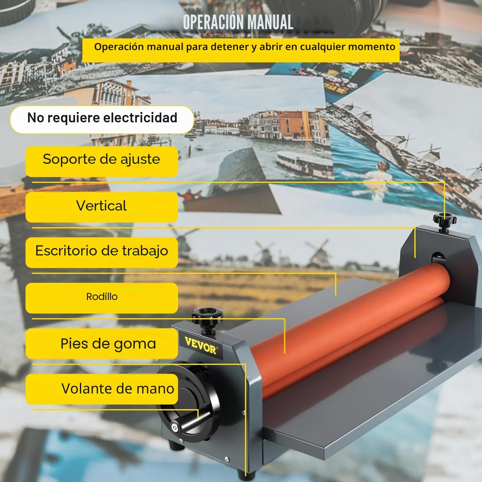 VEVOR Máquina Laminadora en Frío Manual de 1000 mm, Maquina Laminadora Profesional Espesor Máximo 18 mm, con Pies Ajustables, Laminadora de Rollo para Las Tiendas de Fotografía Publicidad Fotocopias