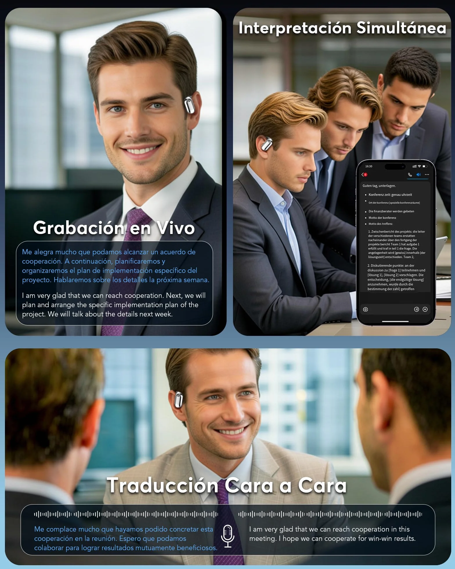 AI Auriculares Traductor en Tiempo Real, 8 Modos Traducción con 198 Idiomas, 3 en 1 Auriculares Traductores de Idiomas, 60H Cascos Oreja Abierta Bluetooth 6.1 para Viajes, Reuniones Negro