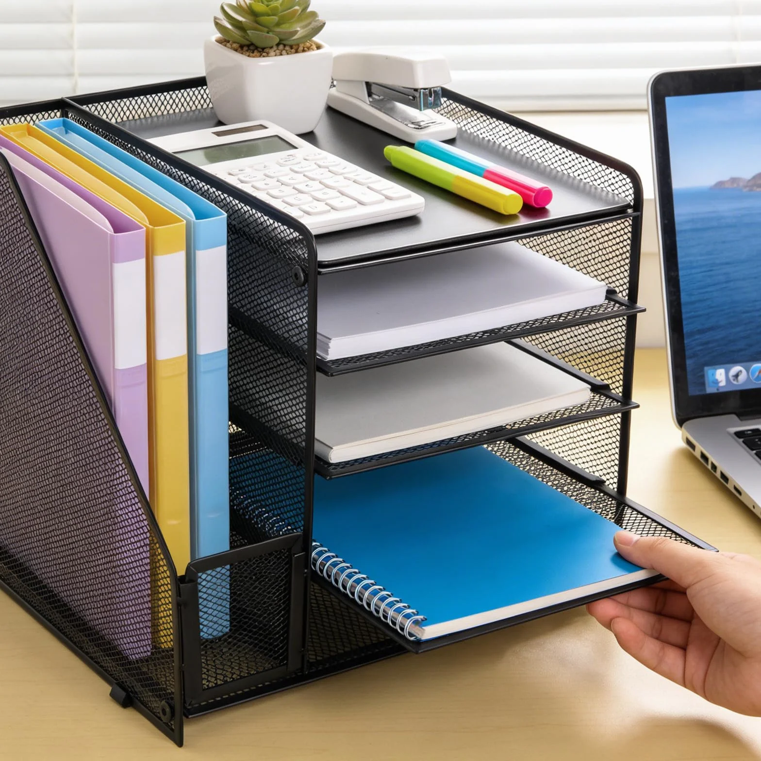 Organizador de escritorio de malla,Organizador de Bandeja de Papel de 5 Niveles,Organizador de Archivos de Escritorio de 5 niveles;apto para el almacenamiento de artículos de oficina y documentos