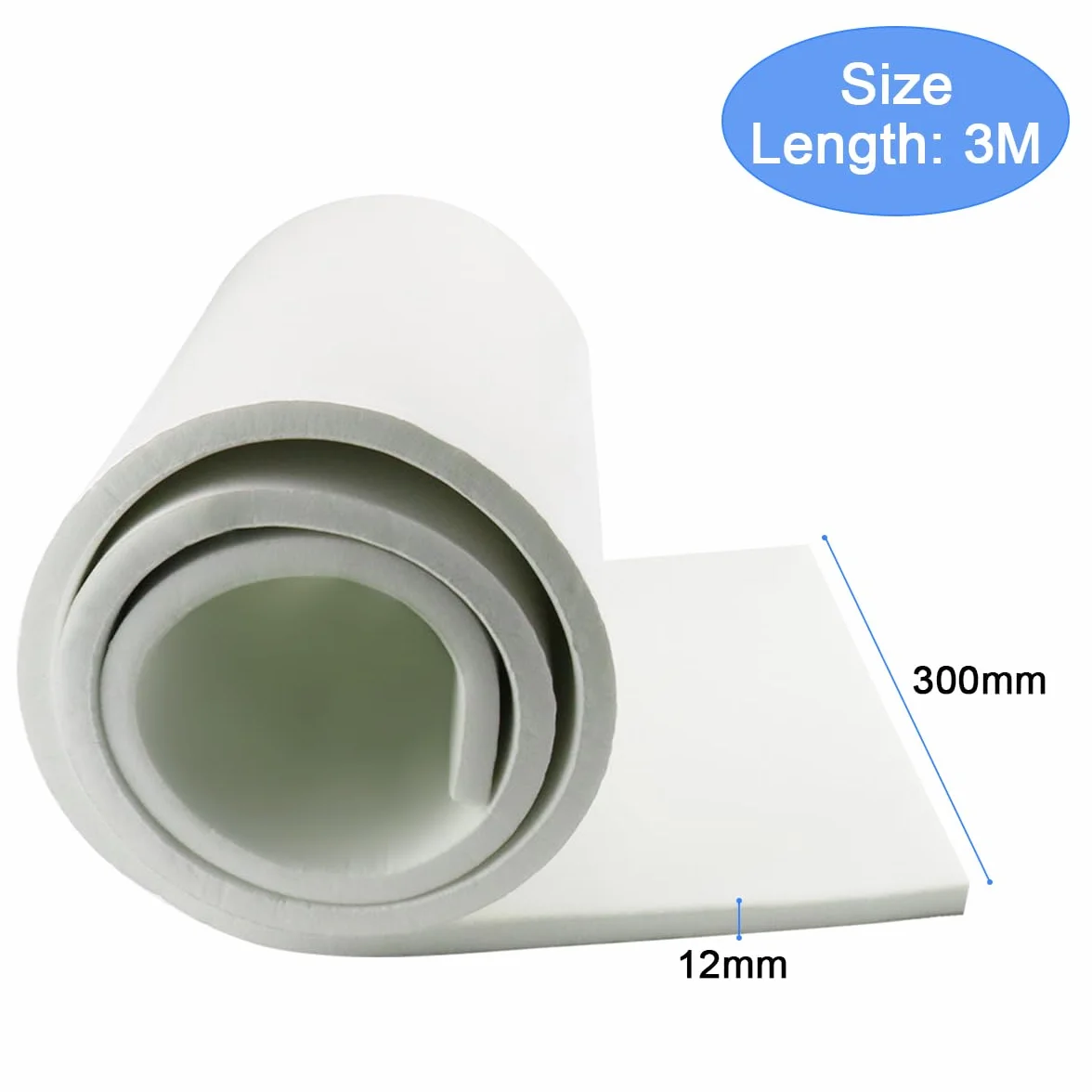 Placa de espuma de neopreno autoadhesiva 300mm(A)x12mm(E)x3m(L) Multifuncional, espuma autoadhesiva, esterilla aislante autoadhesiva antideslizante, amortiguación acústica y de impacto (blanco