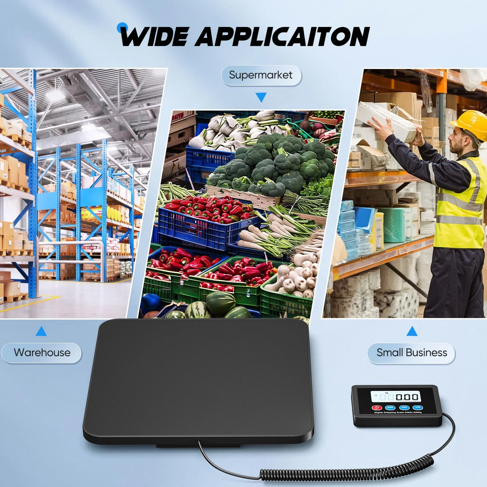 Bascula Industrial, Balanza Postal 200kg, Bascula Industrial Precision con Pantalla LCD, Función Tara y Hold, Bascula Digital Maletas para Envíos, Paquetería y Uso Doméstico