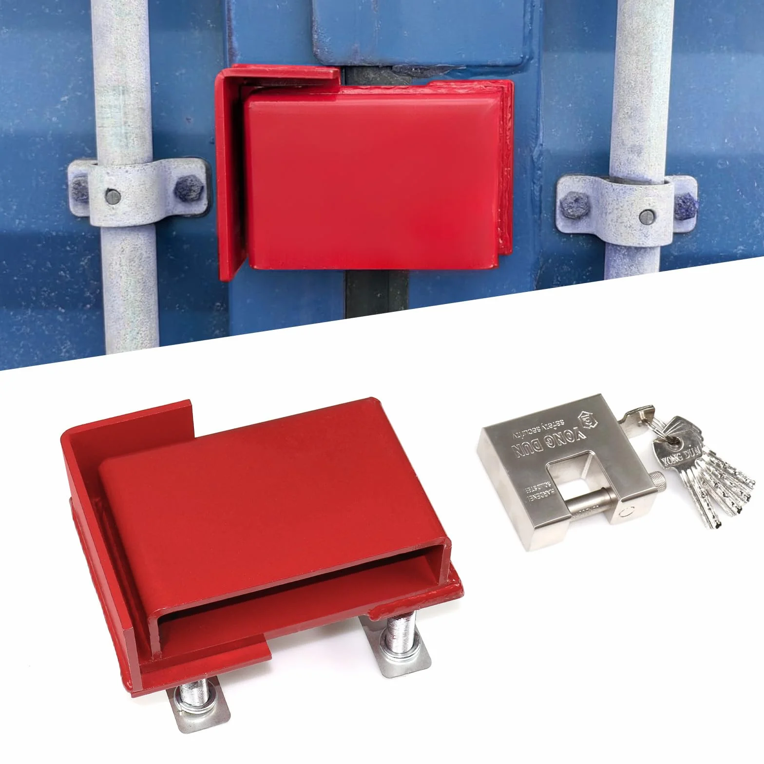 Caja de bloqueo de contenedor de envío, dispositivo de protección de cerradura de puerta con candado y 5 llaves
