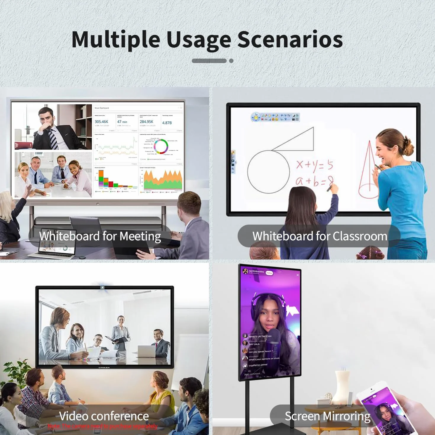 Monitor táctil de 65 Pulgadas Smart Board, Pizarra interactiva 4K con Android 11, Pantalla de señalización Digital para Oficina y Aula, RAM 4GB+ ROM 32GB