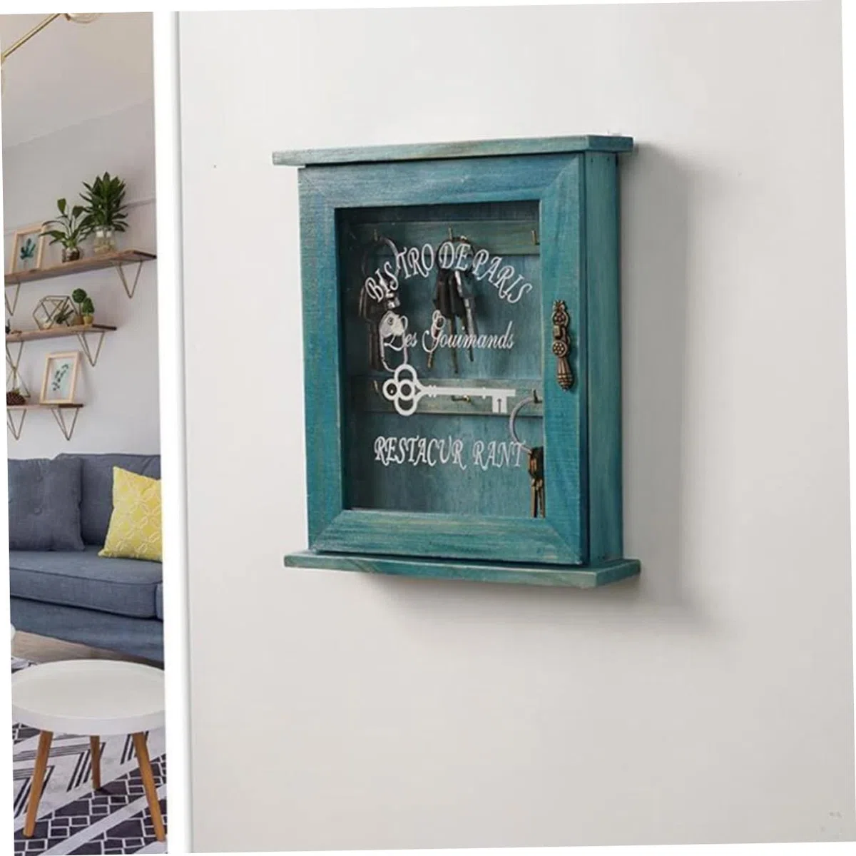 EXCEART 1 Caja Caja de Almacenamiento de Llaves Ganchos para gabinetes de Cocina Llavero rústico para Pared decoración compartimientos de almacenaje Adorno de la Puerta de Entrada Familiar