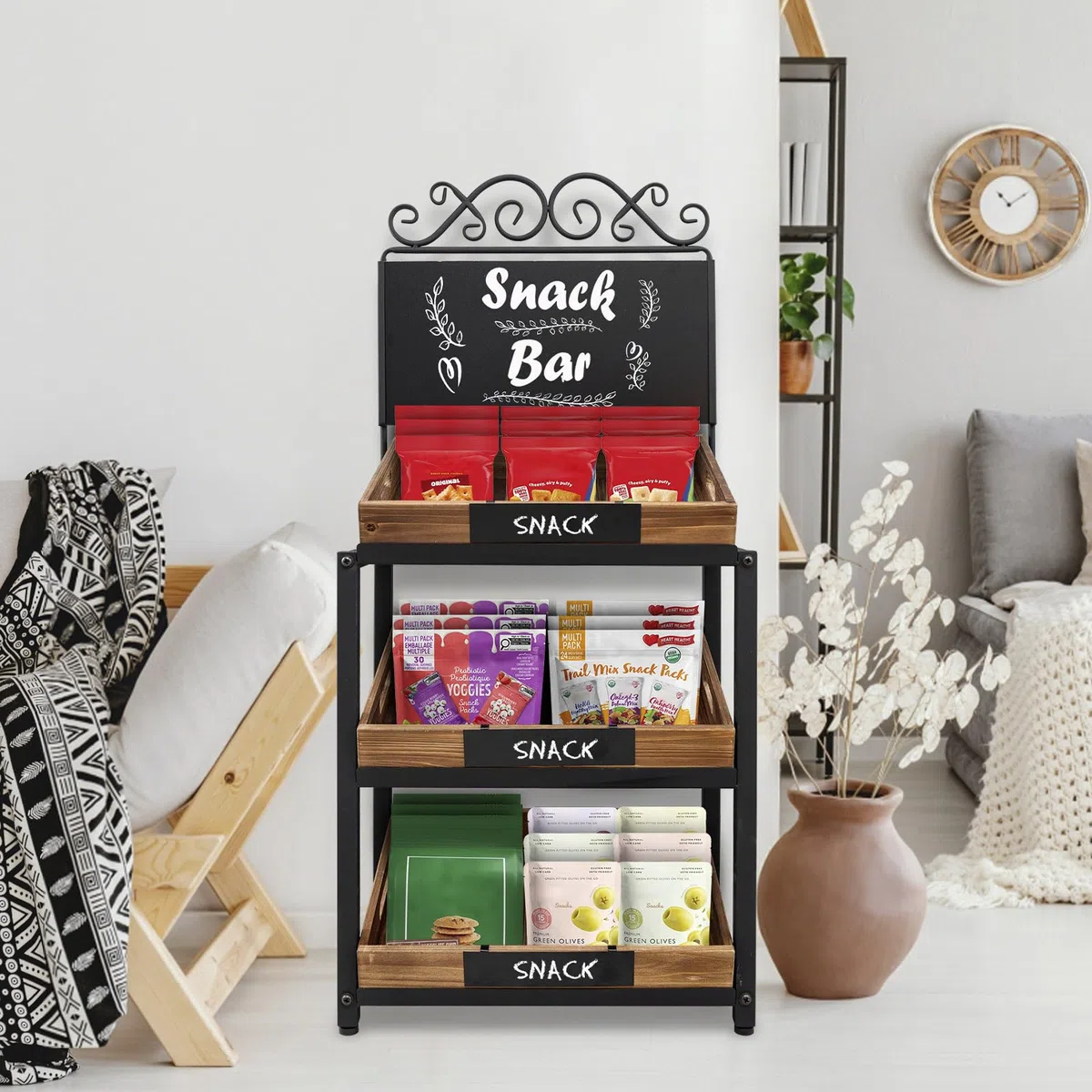 MyGift - Soporte de madera y metal de 3 niveles con carteles de pizarra