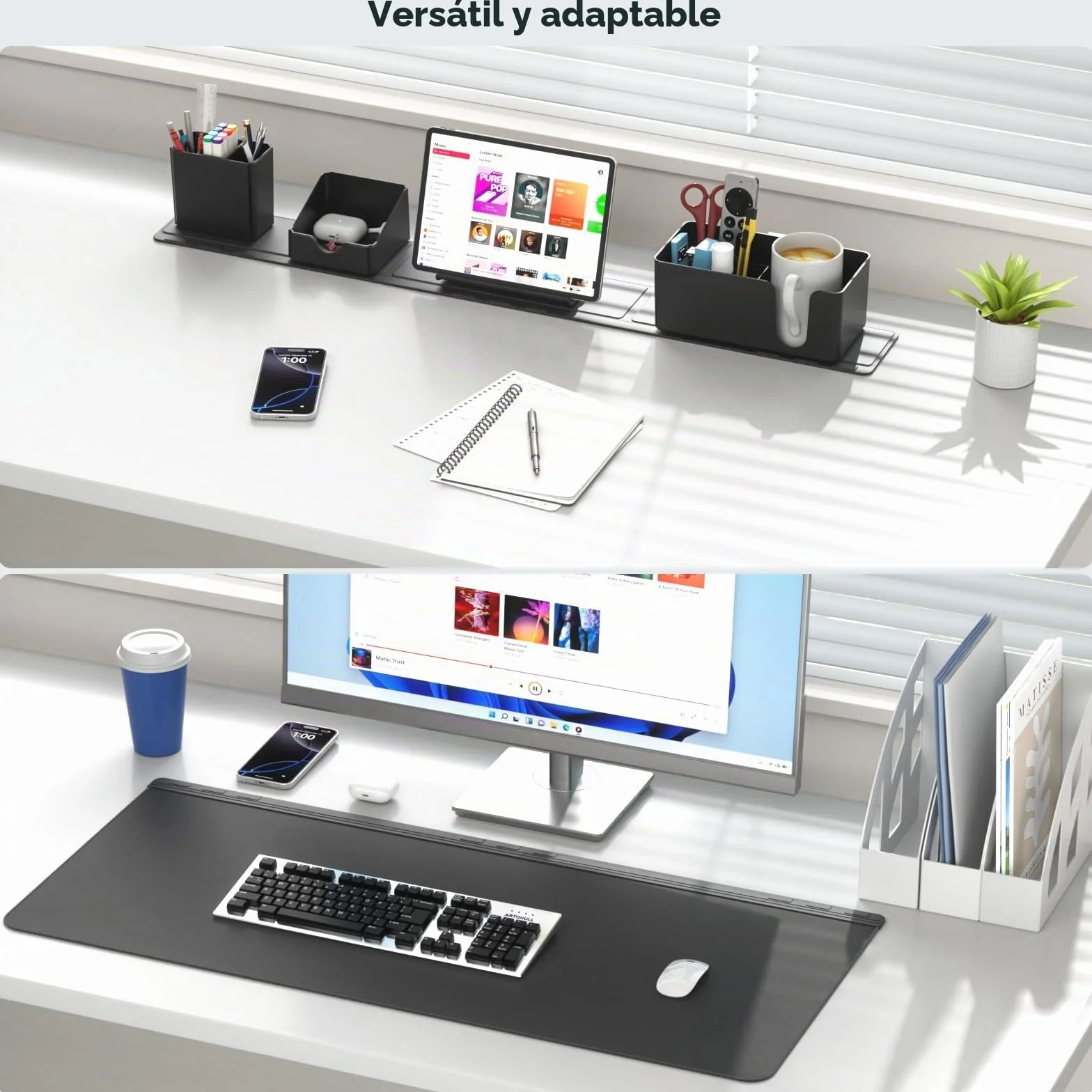 KDD Almohadilla Escritorio Grande con Set de Organizador Magnético, 5 en 1 Alfombrilla Ratón XXL & Mouse Pad Gaming con Teléfono/Portavasos/Portabolígrafos/Tarjetero DIY Oficina Hogar(80x34.5cm)
