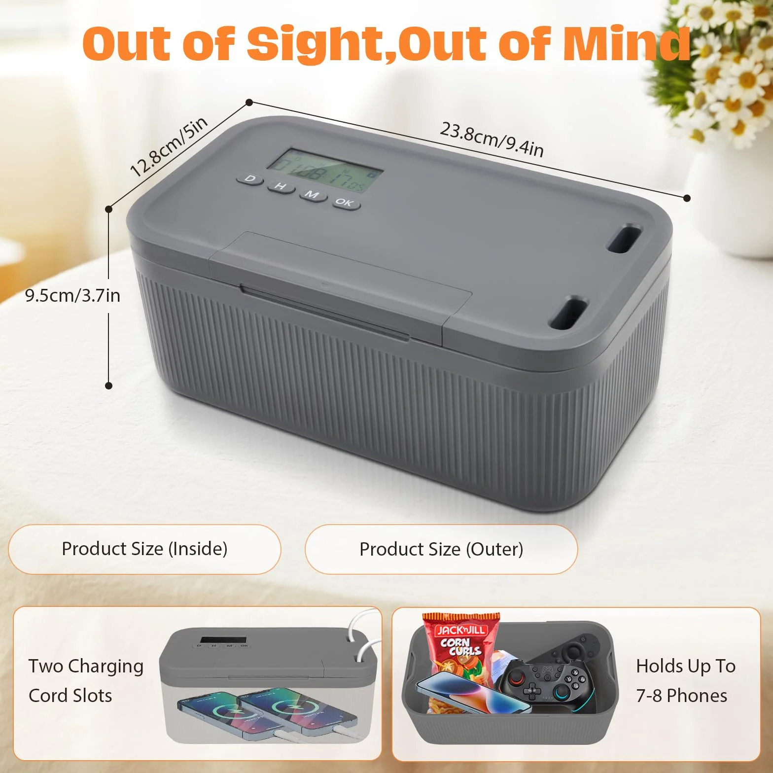 Caja fuerte con temporizador, Caja bloqueable para móviles, Caja de seguridad de autocontrol - Azul y gris
