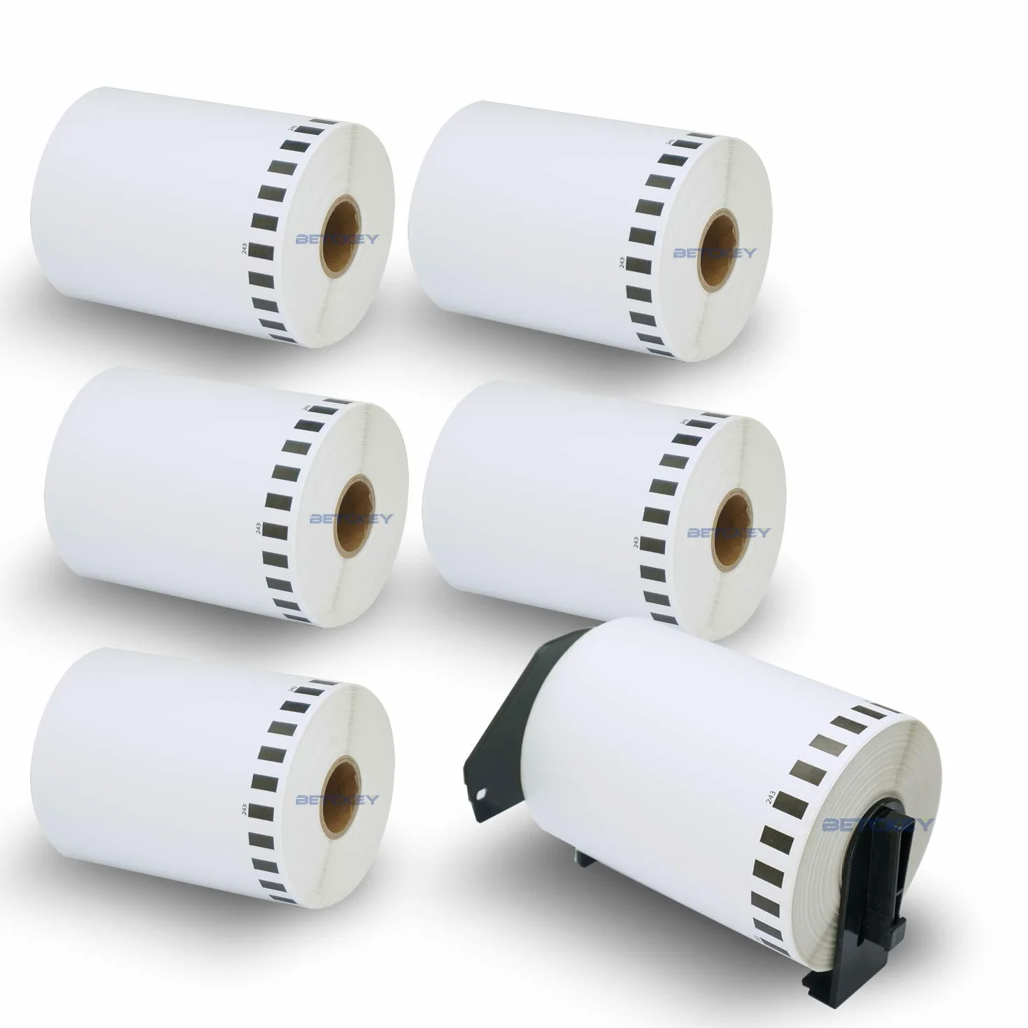 BETCKEY - 6 Rollos DK-22243 Etiquetas Adhesivas con Solo 1 Soportes de Etiquetas Reutilizables, 102mm x 30.48m, 6 Cinta Continua de Envíos para Brother QL Impresoras de Etiquetas