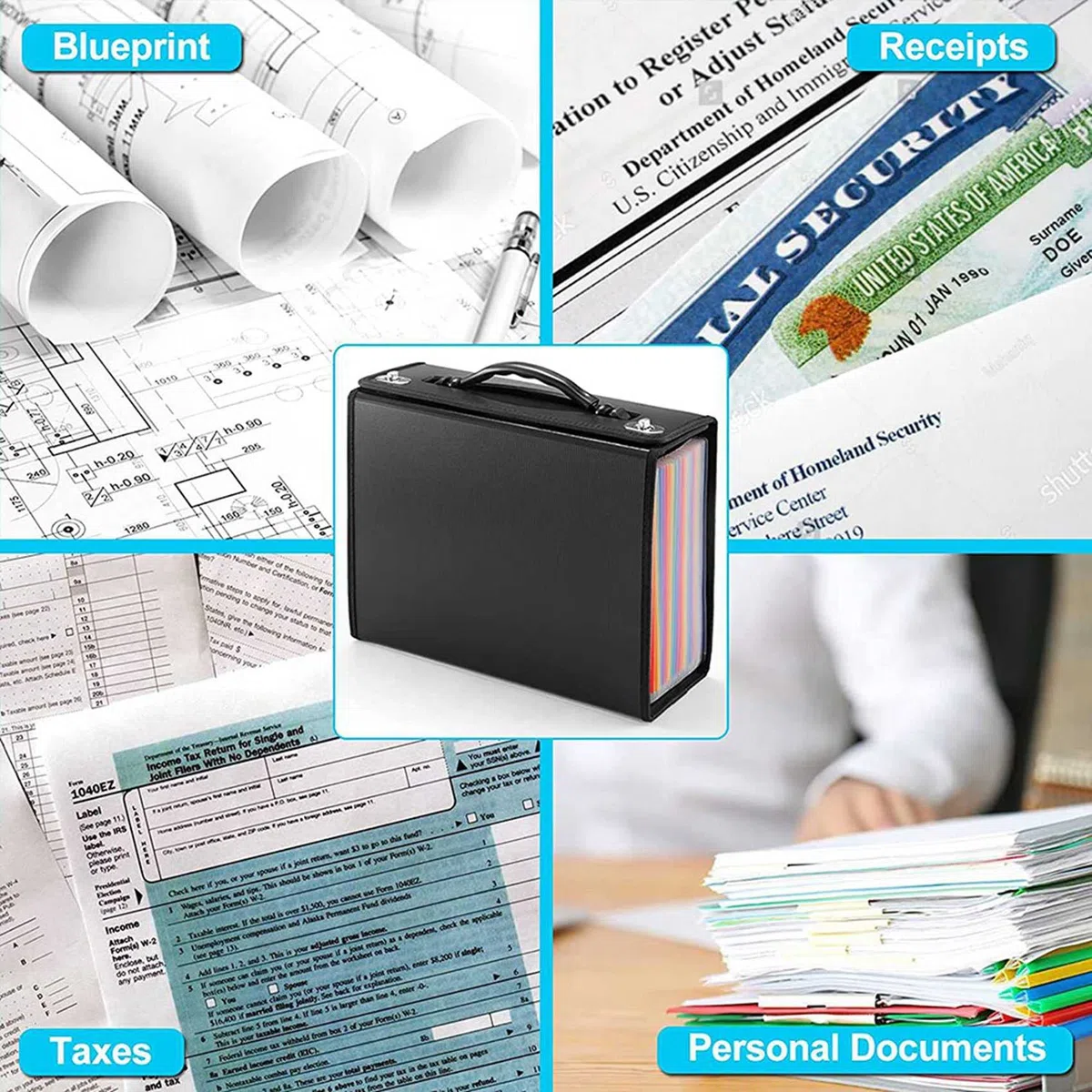 lascivious 2X Carpeta de Archivos Expandible de 24 Bolsillos, Organizador de Archivos Acordeón, Organizador de Recibos de Documentos de Papel Plástico para Negocios, Oficina
