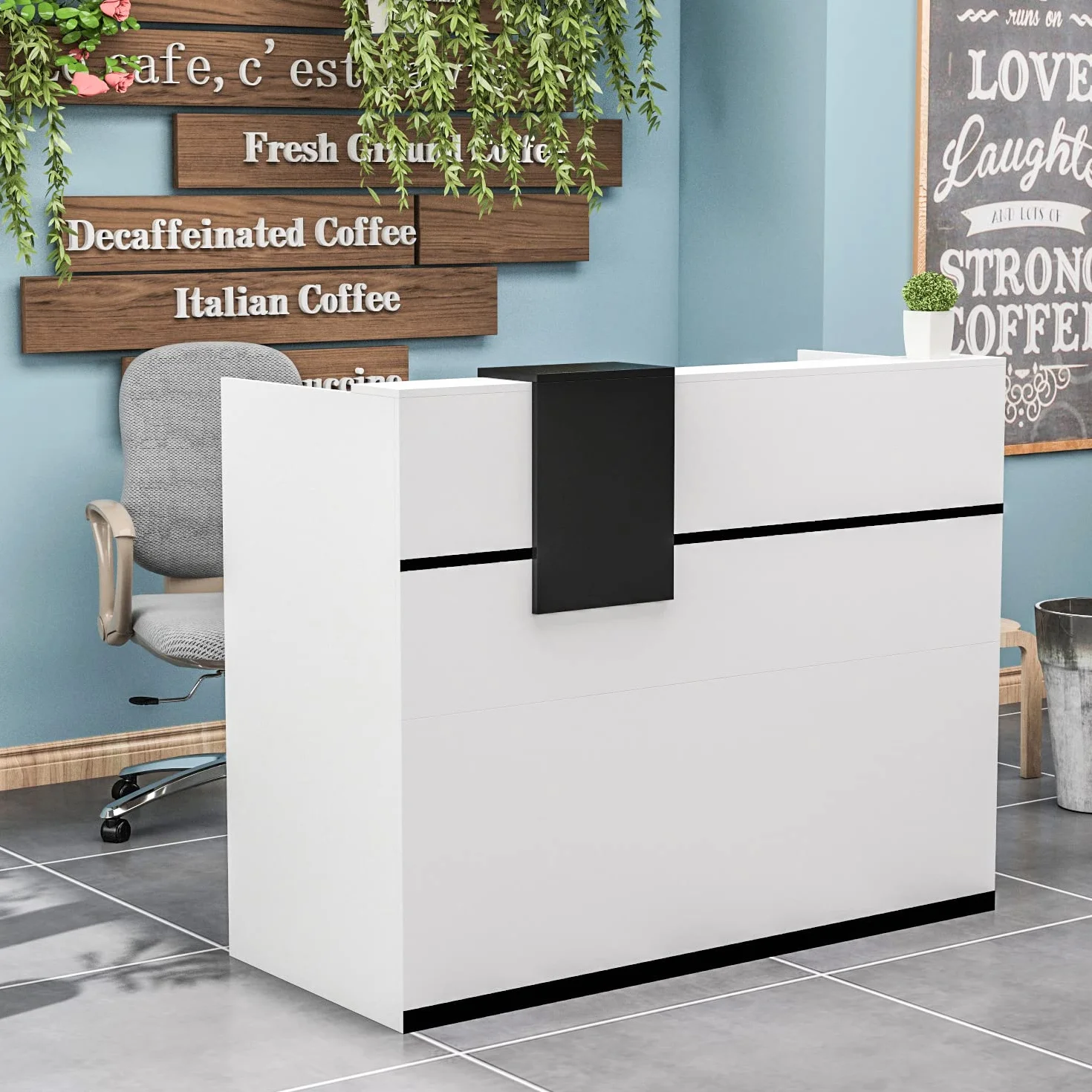 Mostrador de recepción con cajones y armarios con cerradura, estantes ajustables, 140x60x110cm, MDF