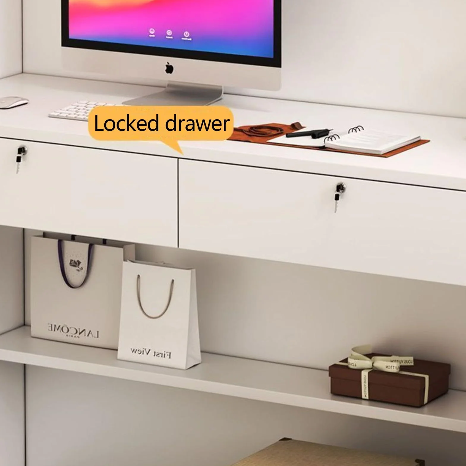 Mostrador de recepción moderno con cajones 60x34x92cm blanco para tienda minorista