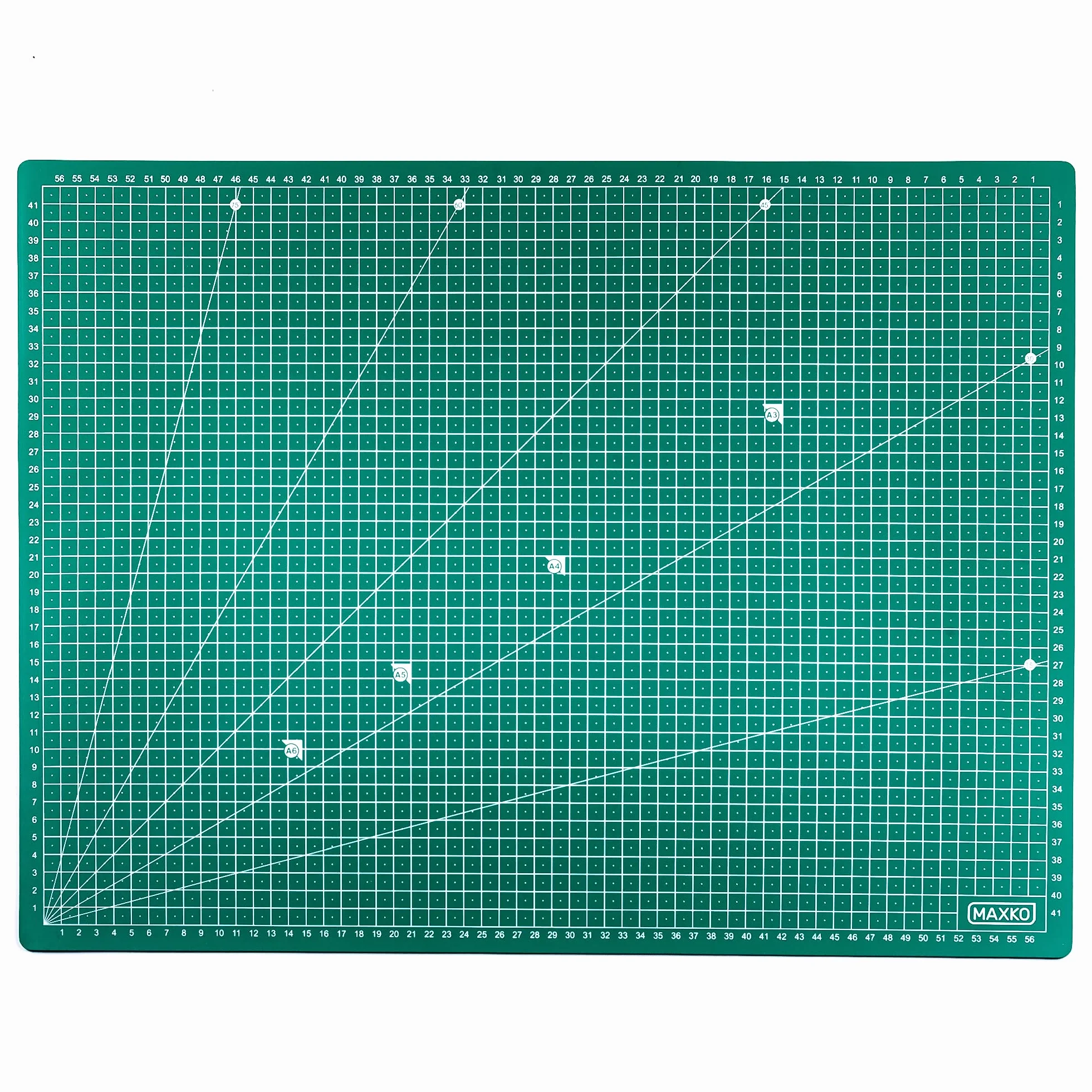 MAXKO Tapete de Corte A1 - Base de Corte A1 de PVC - Alfombrilla de Corte 2 Capas 90 x 60 cm - Cutting Mat con Escuadra 15 °- Tabla de Corte Manualidades Patchwork Costura - Verde