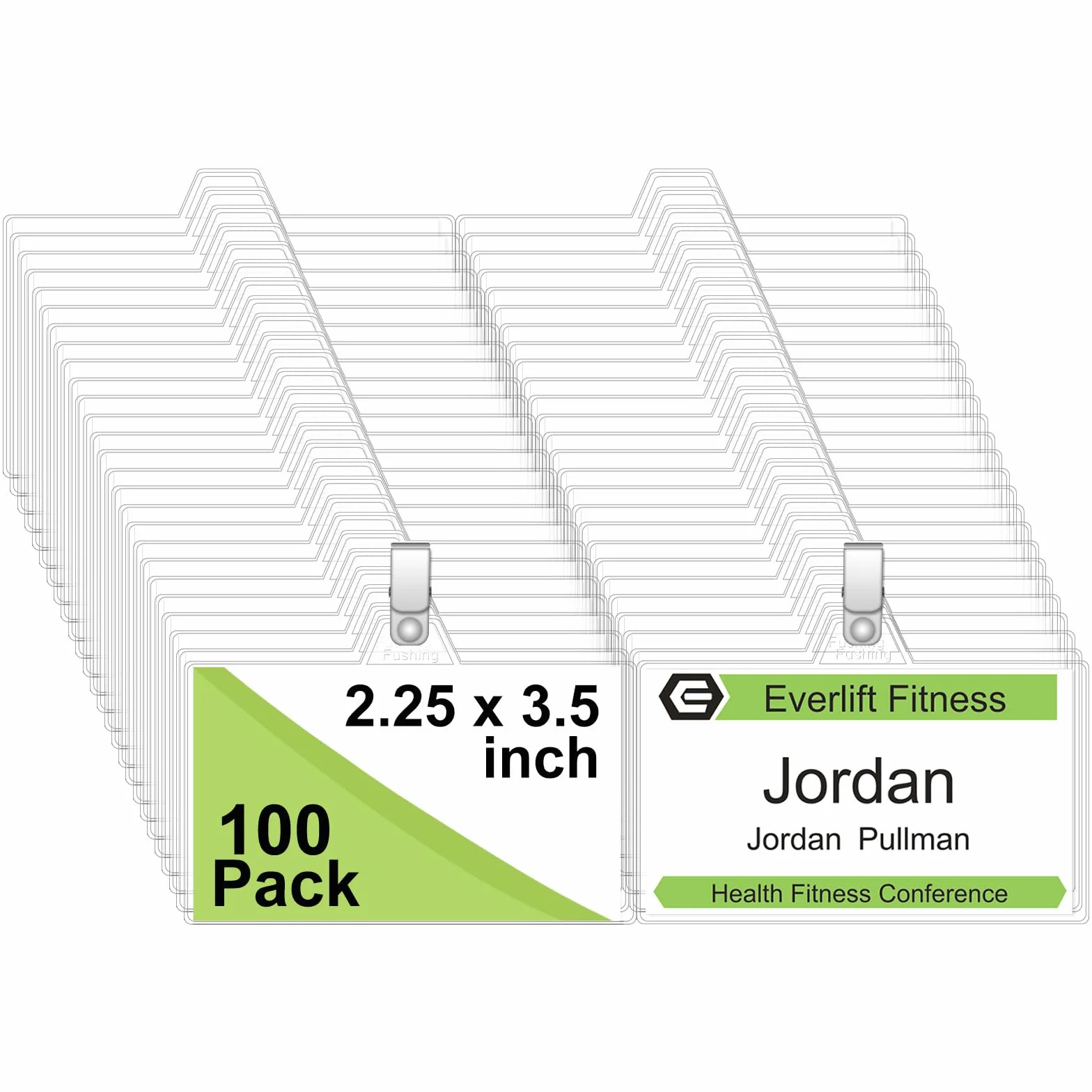 Fushing - Soportes para tarjetas de identificación con clip, 100 piezas de plástico transparente con clips para tarjetas de identificación de 5,7 x 8,9 cm
