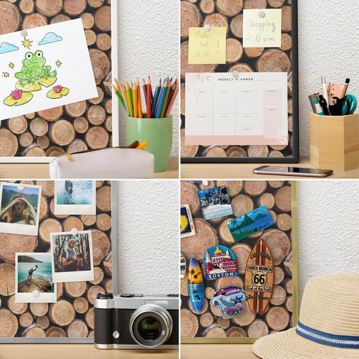 Panel Magnético 60x40 cm | con Marco Dorado | Círculos De Madera | Montaje Fácil | Pizarra de Pared | Para Restaurante y Bar | Expositor para Menú, Ofertas del Día