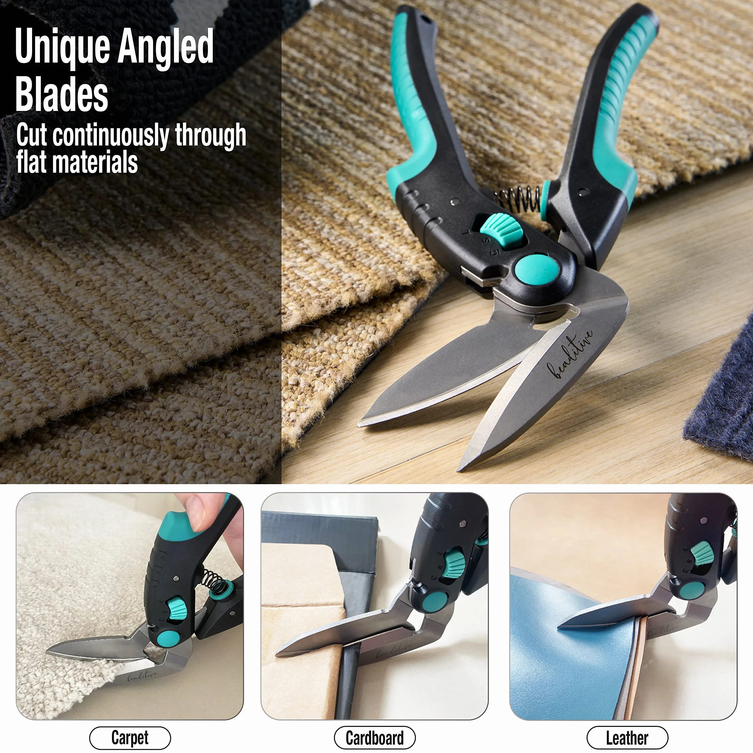 Beaditive - Tijeras curvadas versátiles resistentes 25 cm, acero inoxidable japonés, hoja dentada, tijeras industriales para tejidos gruesos, cuero, cartón, alfombras, césped artificial