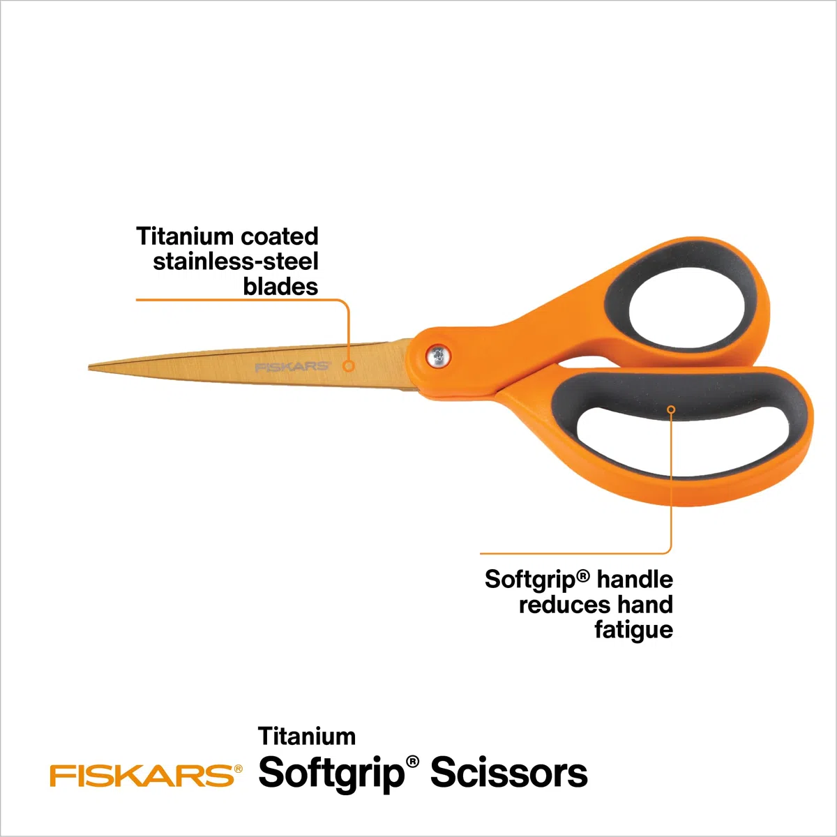 Fiskars 01-004244J Premier Softgrip Tijeras rectas de titanio para adultos, 20,3 cm, naranja, acero inoxidable, paquete de 1