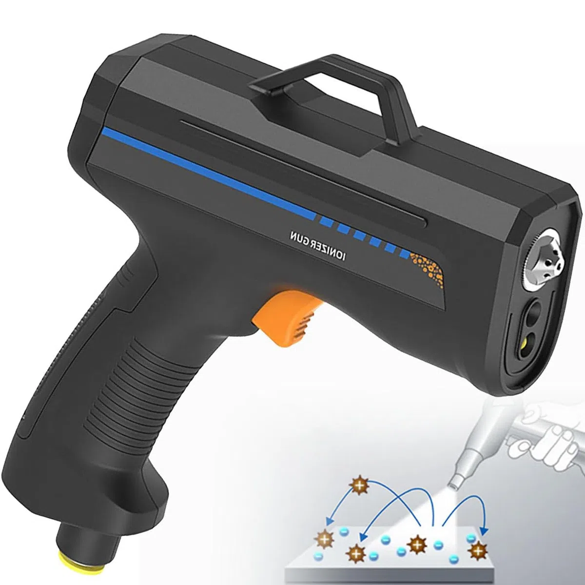 Pistola de aire ionizante, pistola antiestática de mano para eliminación estática y luz de detección de polvo, ideal para talleres de carrocería y limpieza industrial