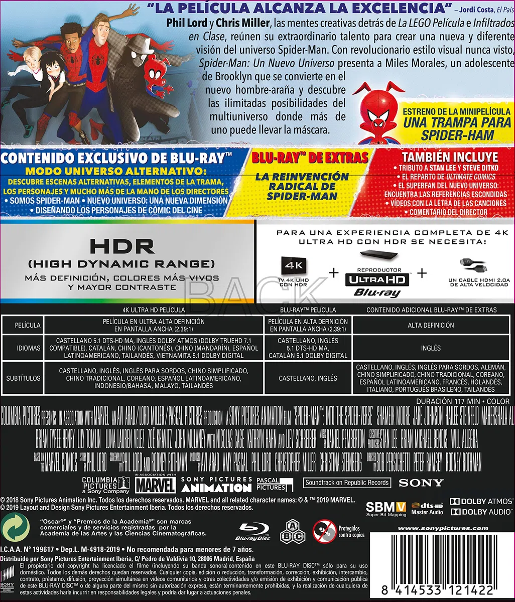 Spider-Man: Un Nuevo Universo (4K Ultra-HD + BD + BD Extras) [Blu-ray]
