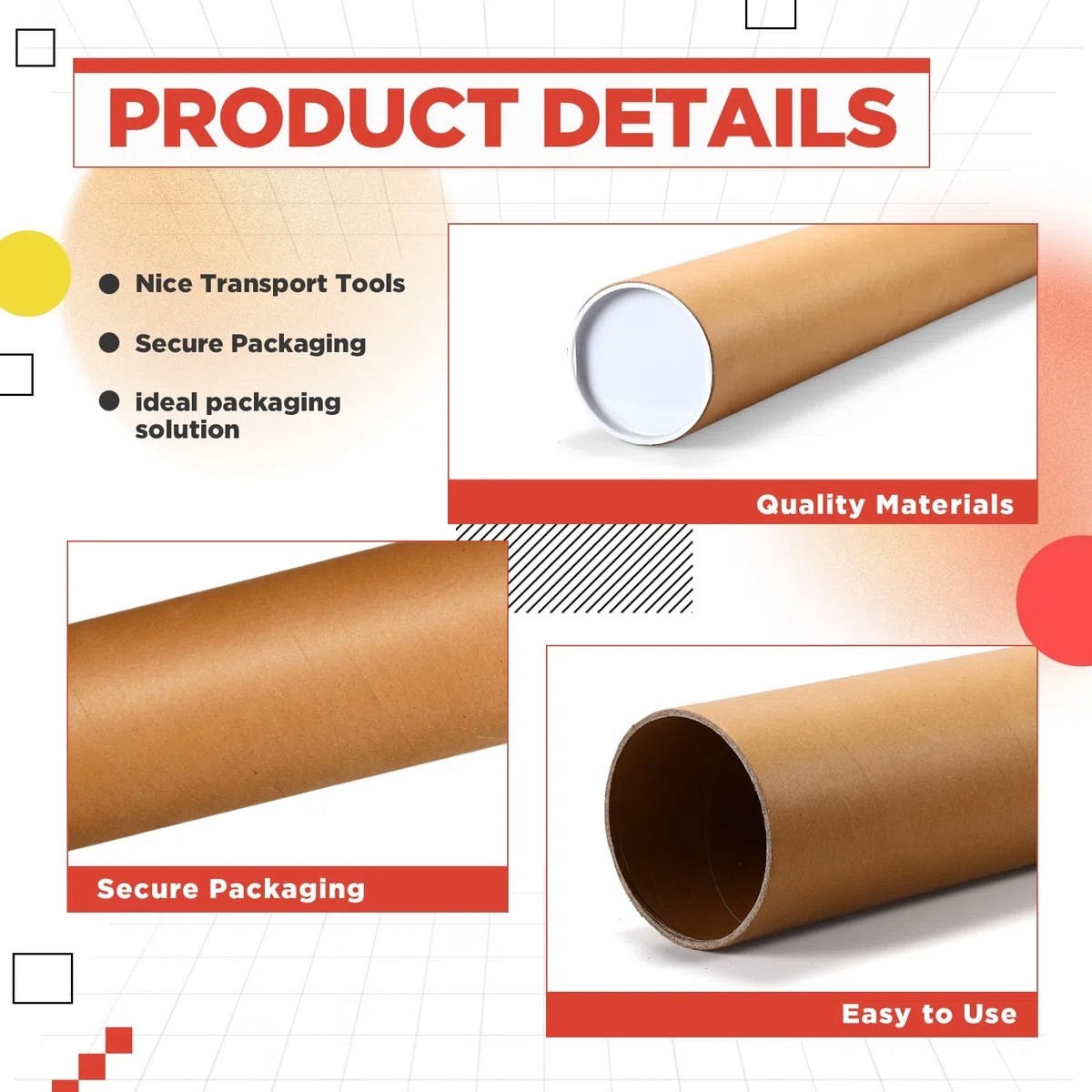Dunzoom Paquete de 2 tubos de correo de 4 x 36 pulgadas, tubo de papel kraft de 0.12 pulgadas de grosor con tapas de plástico, tubos de envío para correo, almacenamiento de artículos enrollados,