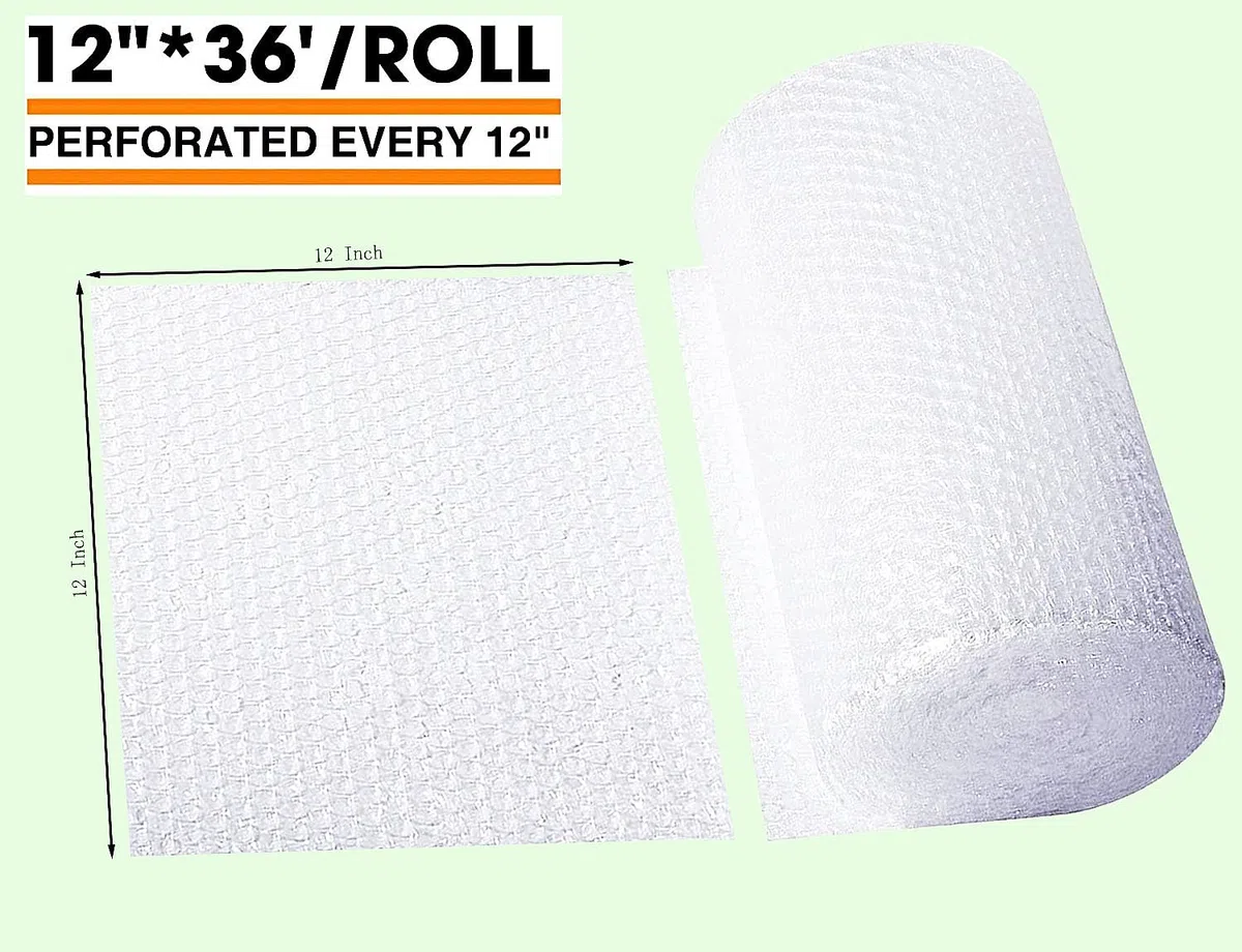 Paquete de 2 rollos de envoltura de amortiguación de burbujas, 12 x 72 pies, 3/16 pulgadas, burbujas de aire, envoltura de burbujas para embalar, suministros de mudanza, pequeñas empresas (blanco)