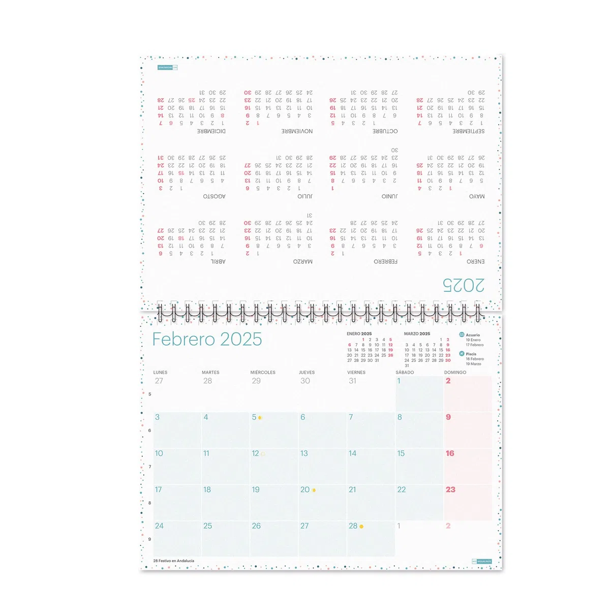 Miquelrius Calendario de Sobremesa 2025 A5 210 x 148,5 mm Espiral doble Español Adhesivos Colores pastel