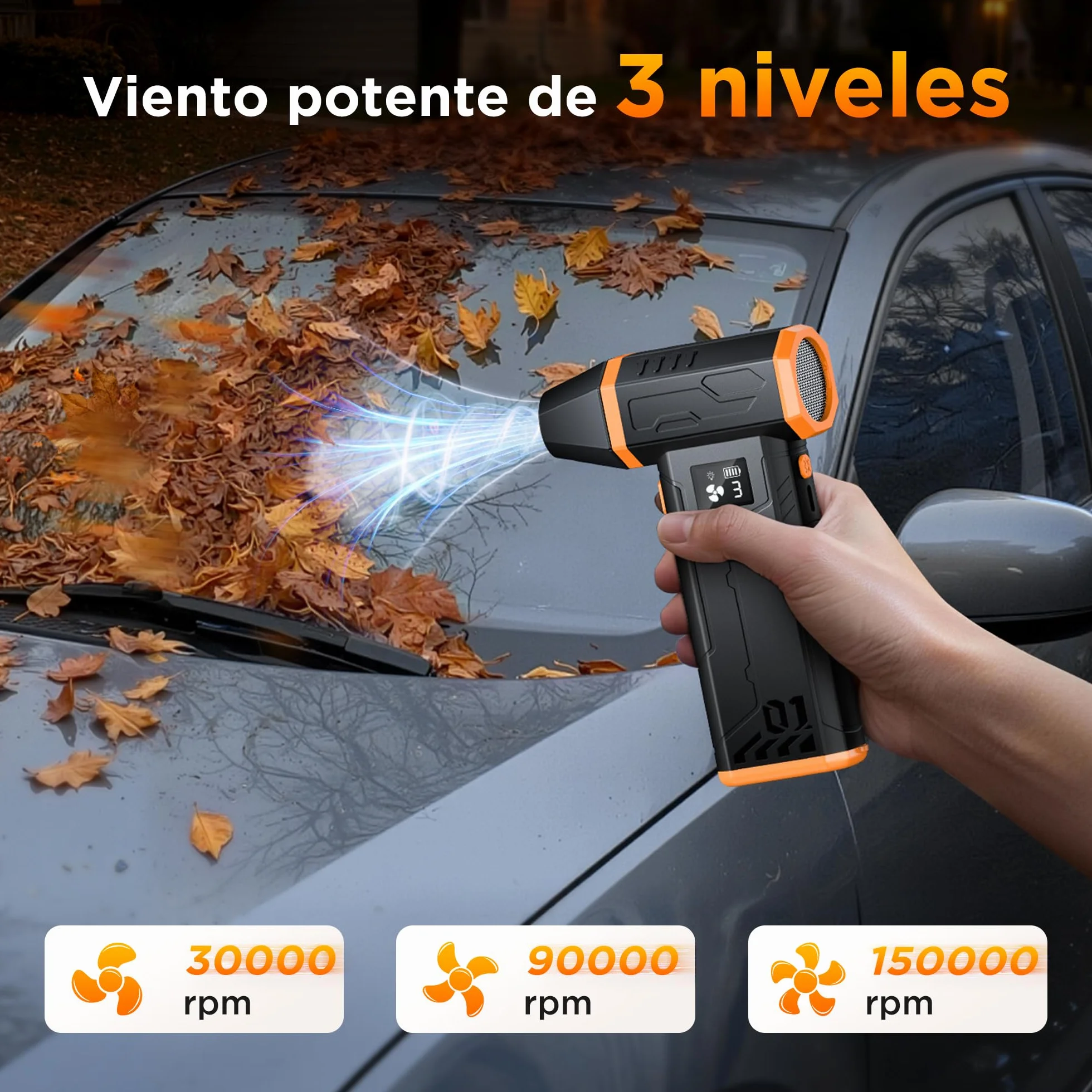 VIWAVE Soplador de Aire Potente,150000 U/min 3 Velocidades Aire Comprimido Limpieza PC,Soplador de Aire para PC con luz LED,Mini soplador Bateria de Larga duración para PC Teclado Laptop Coche