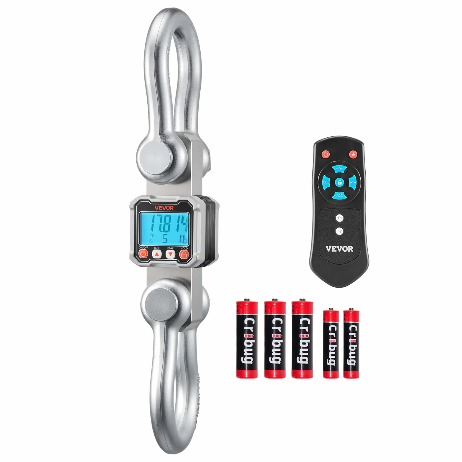VEVOR Báscula Colgante Digital Carga Máxima 10 T, Resolución 2 kg con Tara, Aluminio Fundido, Pantalla LCD, Retención de Pico Datos, Escala Digital de Grúa Portátil para Pesca Taller Granja Almacén