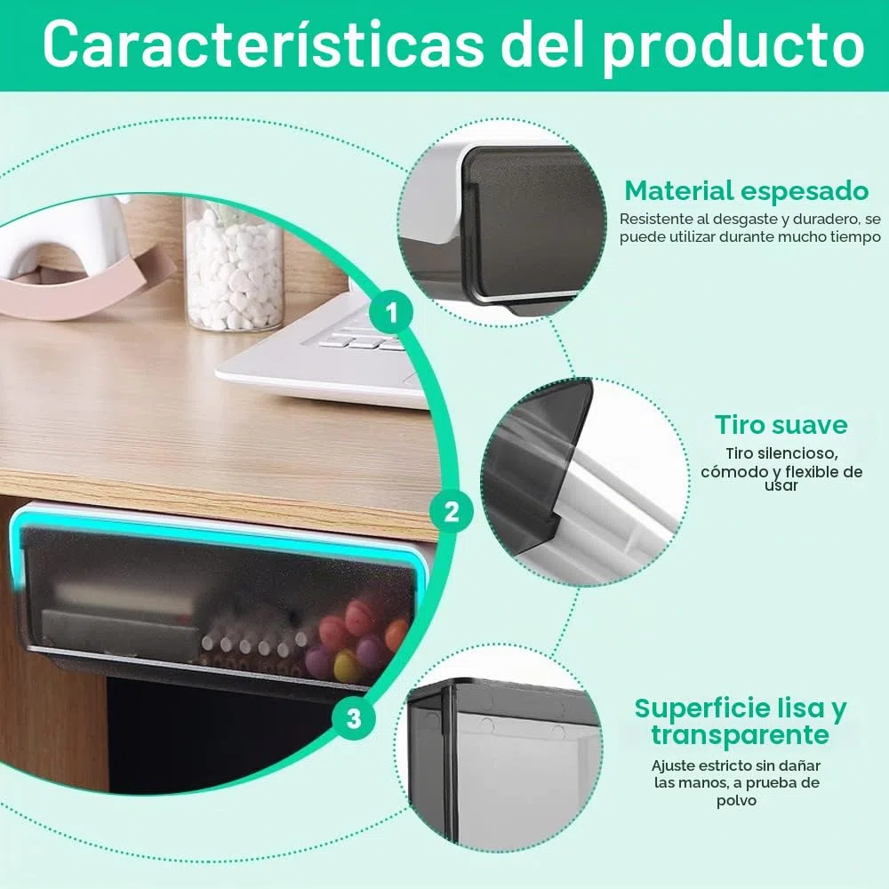 2 Cajones para Debajo de Escritoriode 20 x 17 x 7,2 cm Cajones para Debajo de Mesa con Cintas Adhesivas Organizador de Cajones para Debajo del Escritorio para Guardar Cosas Pequeñas