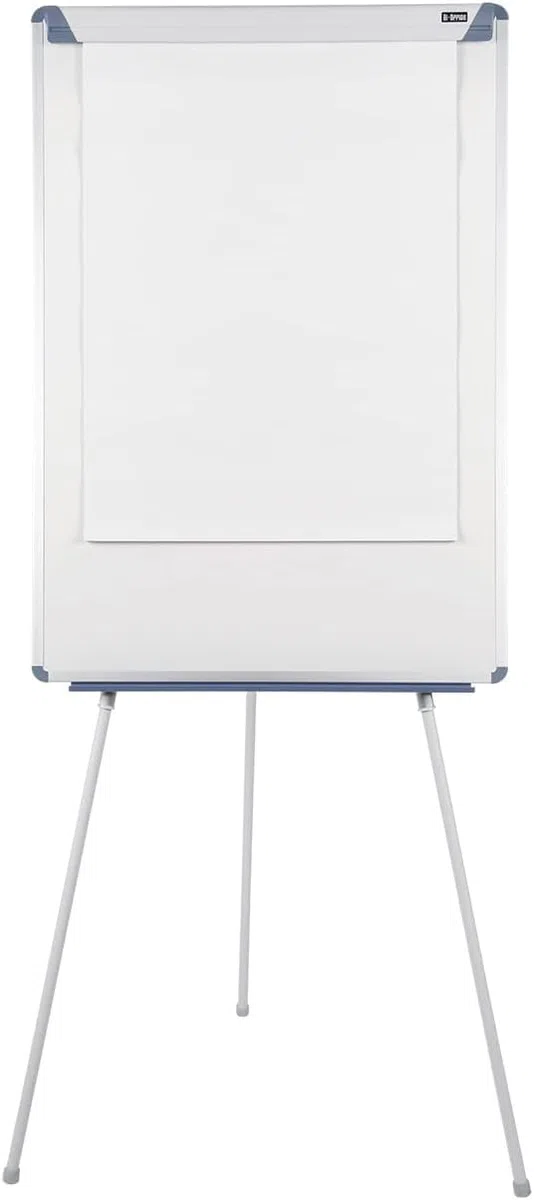 Bi-Joy Pizarra Blanca Magnética con Caballete Trípode, 70 x 100 cm, Marco Gris y azul, con Bandeja y Clip Ajustable para Bloques