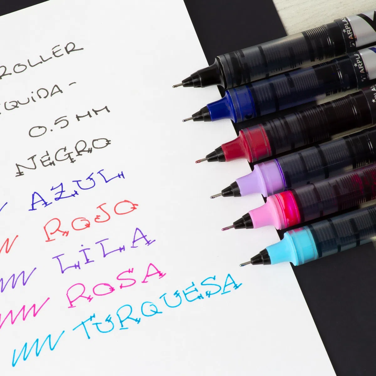 Starplast 24 BOLÍGRAFOS W5 TINTA LÍQUIDA Pigmento profesional, larga duración, punta fina 0.5mm para escribir - Negro y Azul