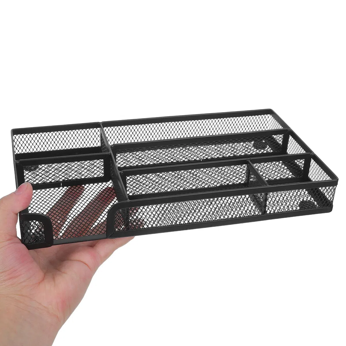 2 Piezas Organizador de Cajones de Escritorio Caja Organizadora de Escritorio de Metal Negro 6 Compartimentos Hierro sin Montaje para Organización y Cajones