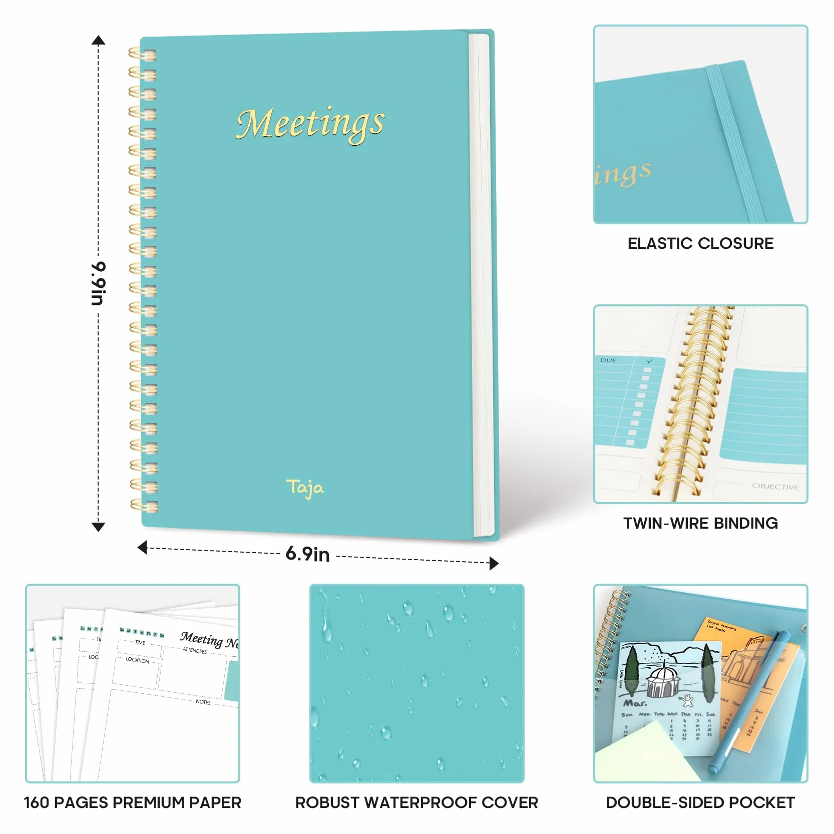 Paquete de 6 cuadernos de reuniones para organización del trabajo, cuaderno planificador de trabajo con elementos de acción, agenda para tomar notas, 160 páginas (6.9 x 9.9 pulgadas), organizador de