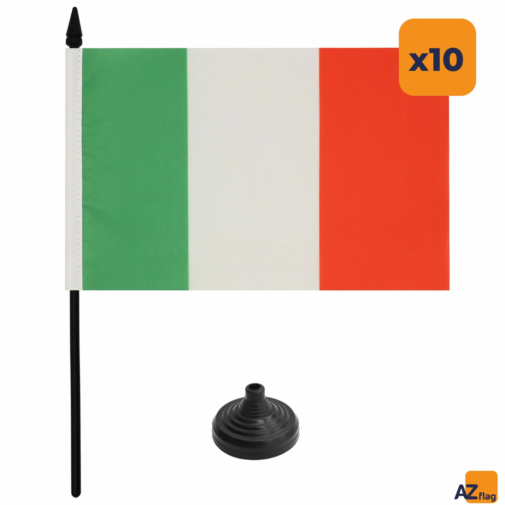 AZ FLAG - 10 banderas italianas de oficina, 100% poliéster con mástil de 25 cm y base de plástico negro