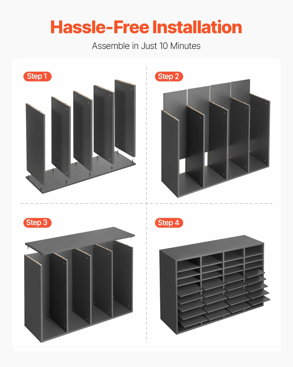 VEVOR Organizador de Literatura 997x305x680 mm 36 Compartimentos Estantes Ajustables Gris