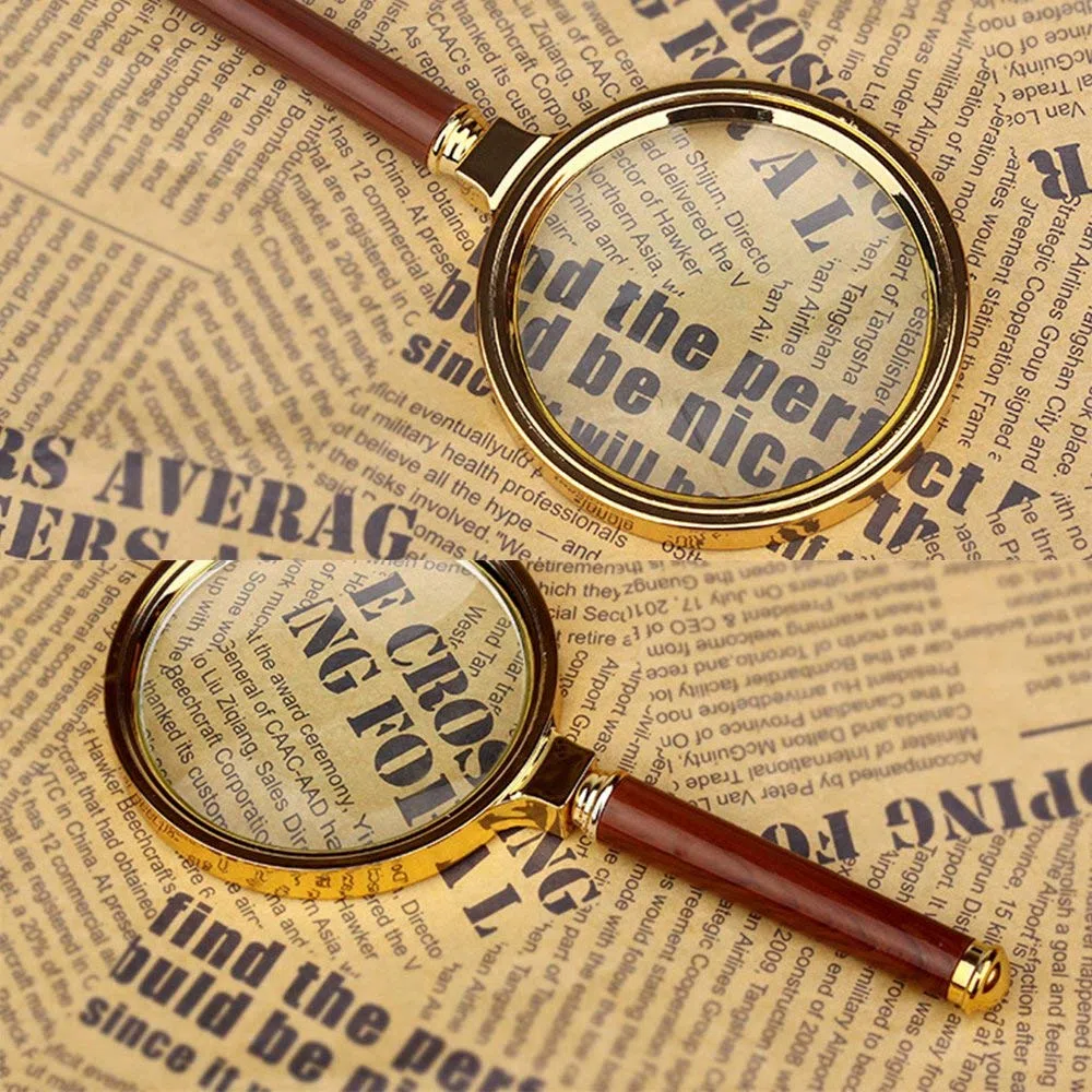Kadaon Handle - Lupa de mano de 10 aumentos de vidrio de caoba antiguo para leer libros, inspección, monedas, insectos, rocas, mapas, crucigramas, rompecabezas, 1 paquete