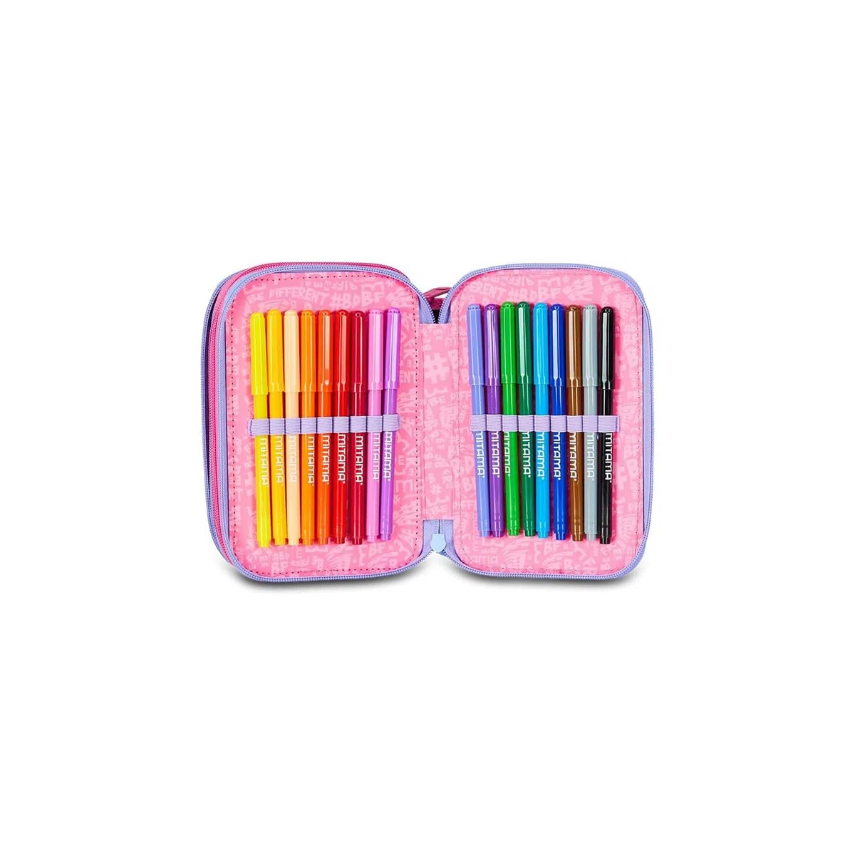 Mitama Estuche Escolar con 3 Compartimentos, Triple Tie Music, Contenido 47 Piezas, Completo de lápices, rotuladores, portalápices Escuela Primaria niña, 064522-000, Rosa, Talla única, Estuche con 3