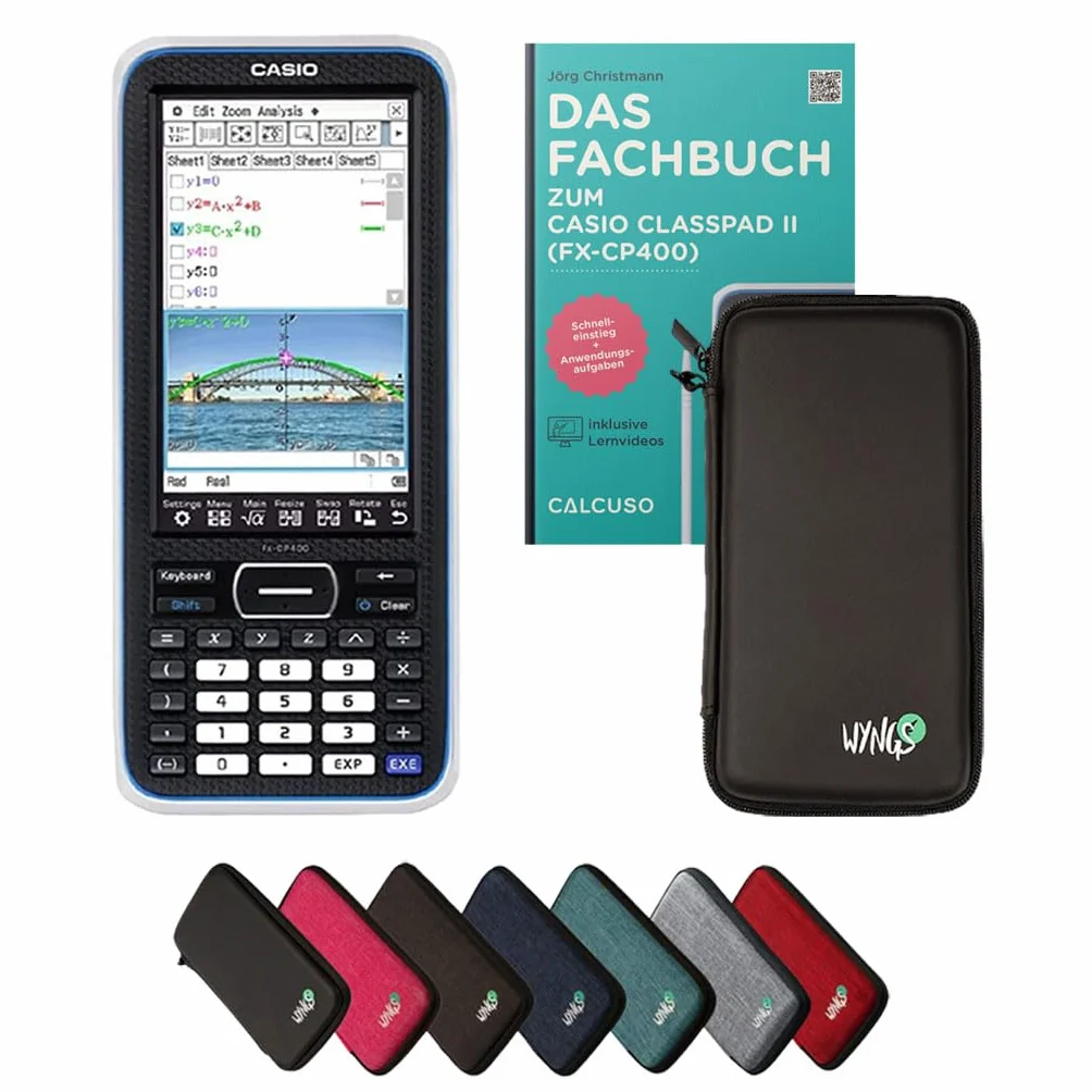 Casio Classpad II (fx-CP400) Incl. Funda Protectora Negro y Libro especializado (176 páginas, 17x24cm) – Calculadora gráfica – Smart Set (Alemán)