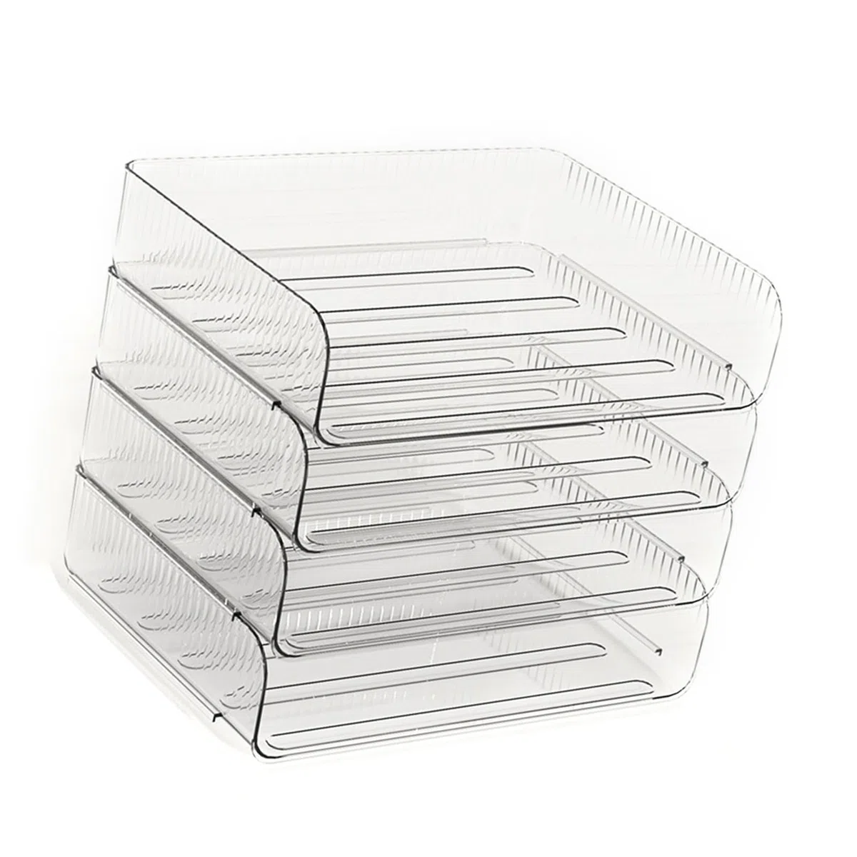 bandeja apilable para organizador de papel, diseño transparente, cuatro compartimentos, material plástico duradero, solución de almacenamiento flexible para