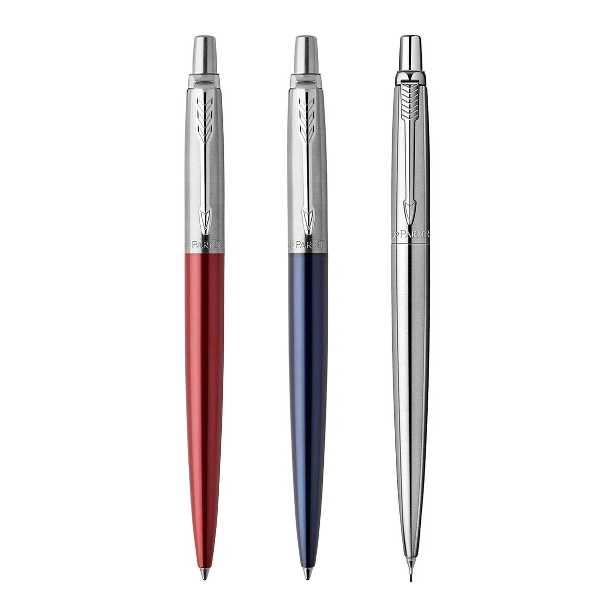 Parker Jotter London paquete Trio Discovery: bolígrafo de color azul Royal, bolígrafo de gel de color rojo Kensington y portaminas de acero inoxidable