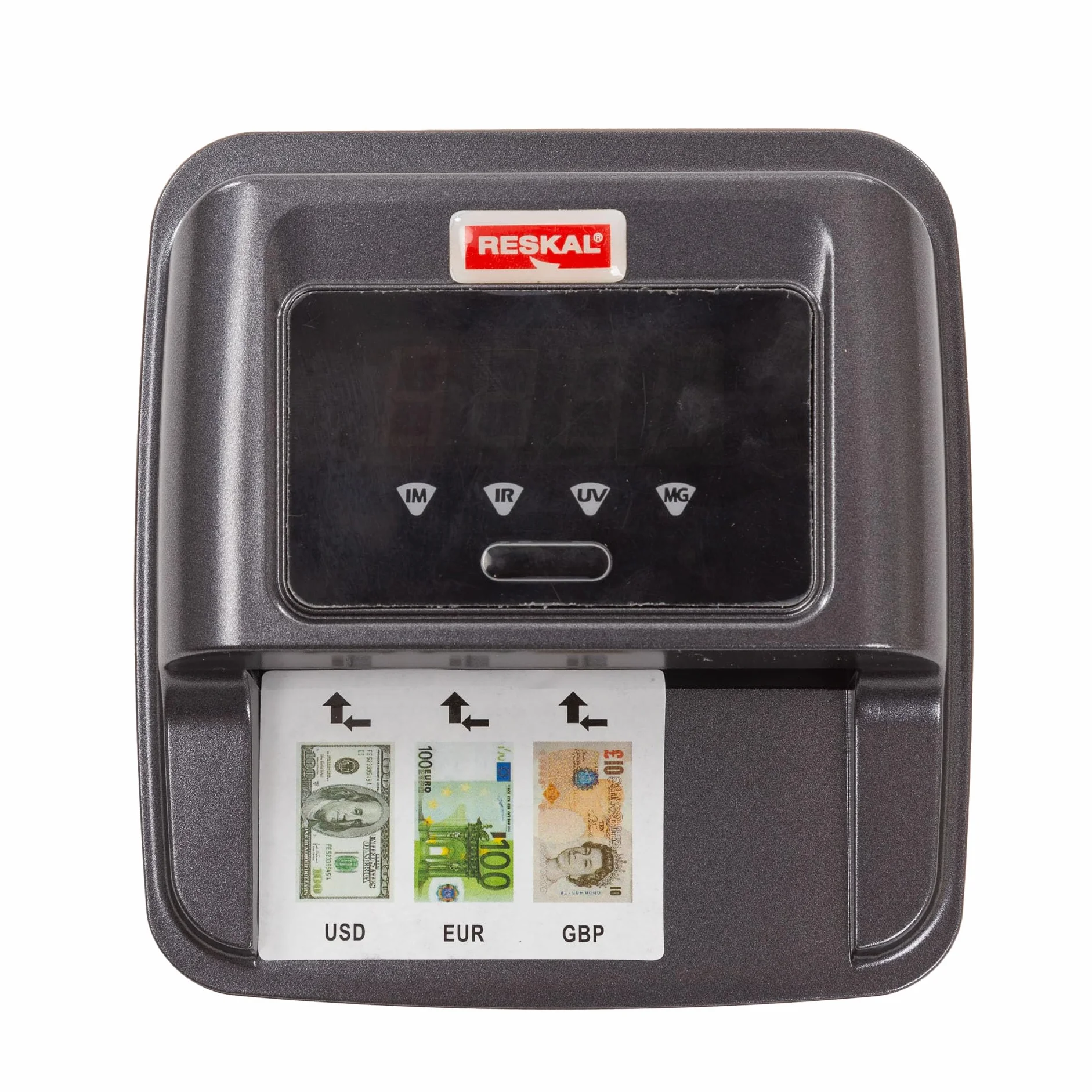 Reskal Detector Electrónico Móvil Falso Billetes EUR-USD-GBP