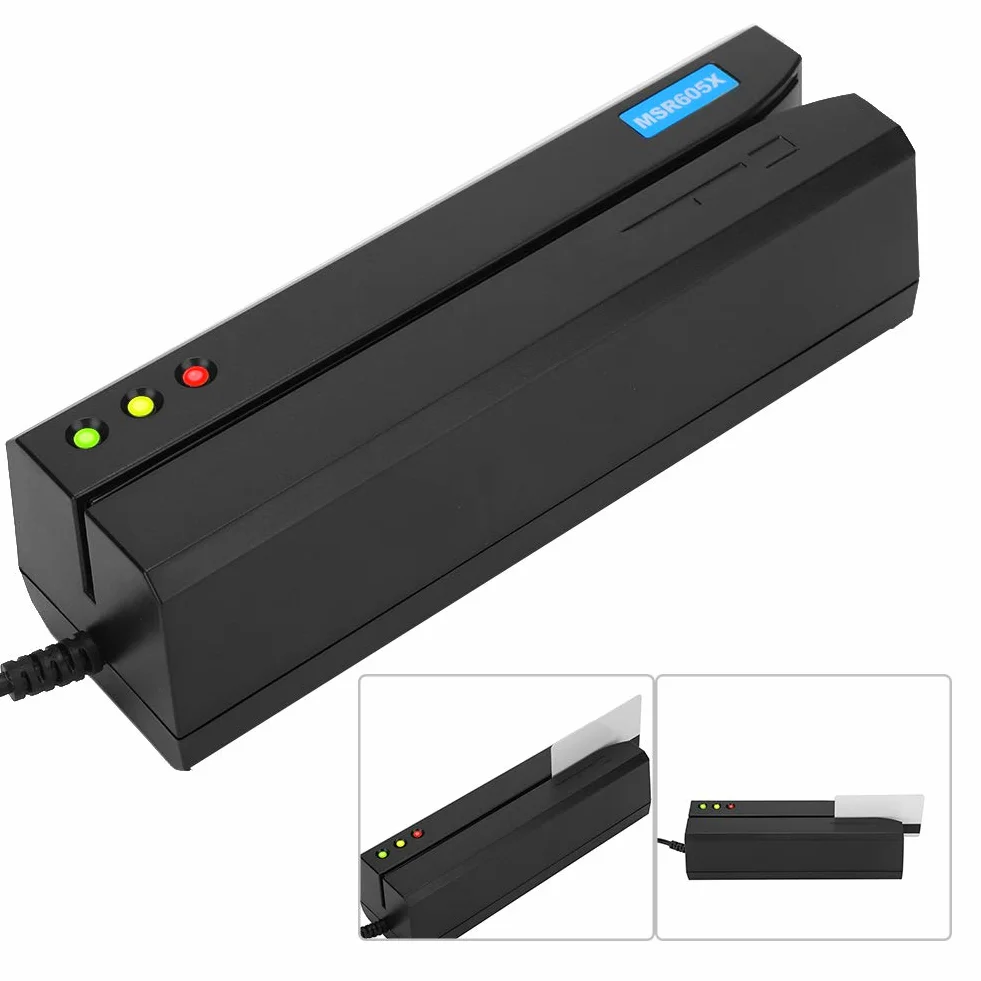 MSR605X Lector de Tarjetas con Banda Magnética, Indicador LED y Zumbador para Lectura de Estado de Escritura, Manual de Alta Velocidad, 3 Pistas Compatibles con ISO ANSI DIN