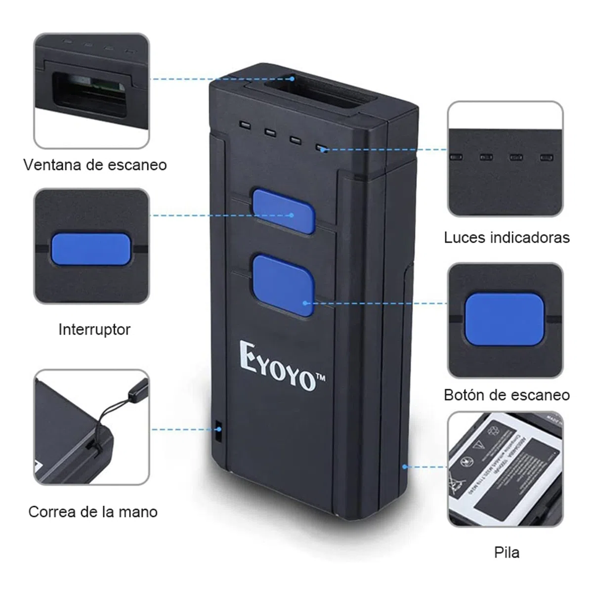 Eyoyo 1D Escáner de Código de Barras Bluetooth, CCD Mini Lector de Código de Barras Portátil Inalámbrico CMOS Pistola de Codigo de Barras para POS, Teléfonos Móvil, Android, iOS, Librería y Farmacia