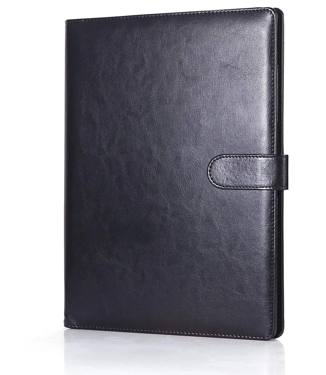 Carpeta Portadocumentos A4 Carpeta con Pinza piel,Portapapeles para Carta estándar de Papel A4, Bloc de notas,Portafolios de cuero sintético con bolsillo interior (Negro)