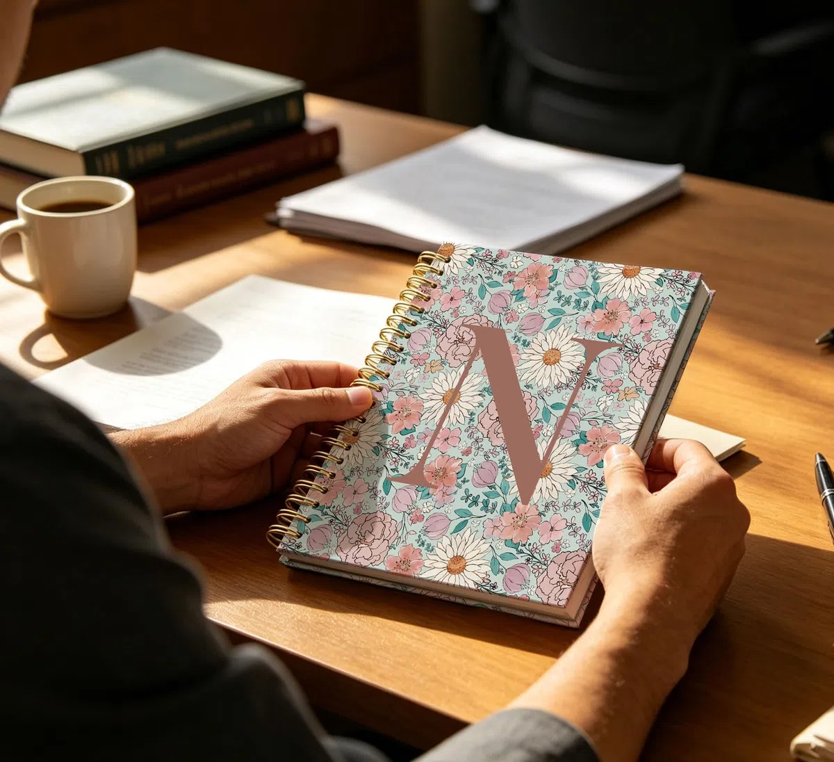 KDHTY Initial N Journal - Cuaderno personalizado en espiral, regalo de flores vintage, cuaderno monogramado para mujeres, adolescentes, niñas, cuaderno de espiral de tapa dura con rayas