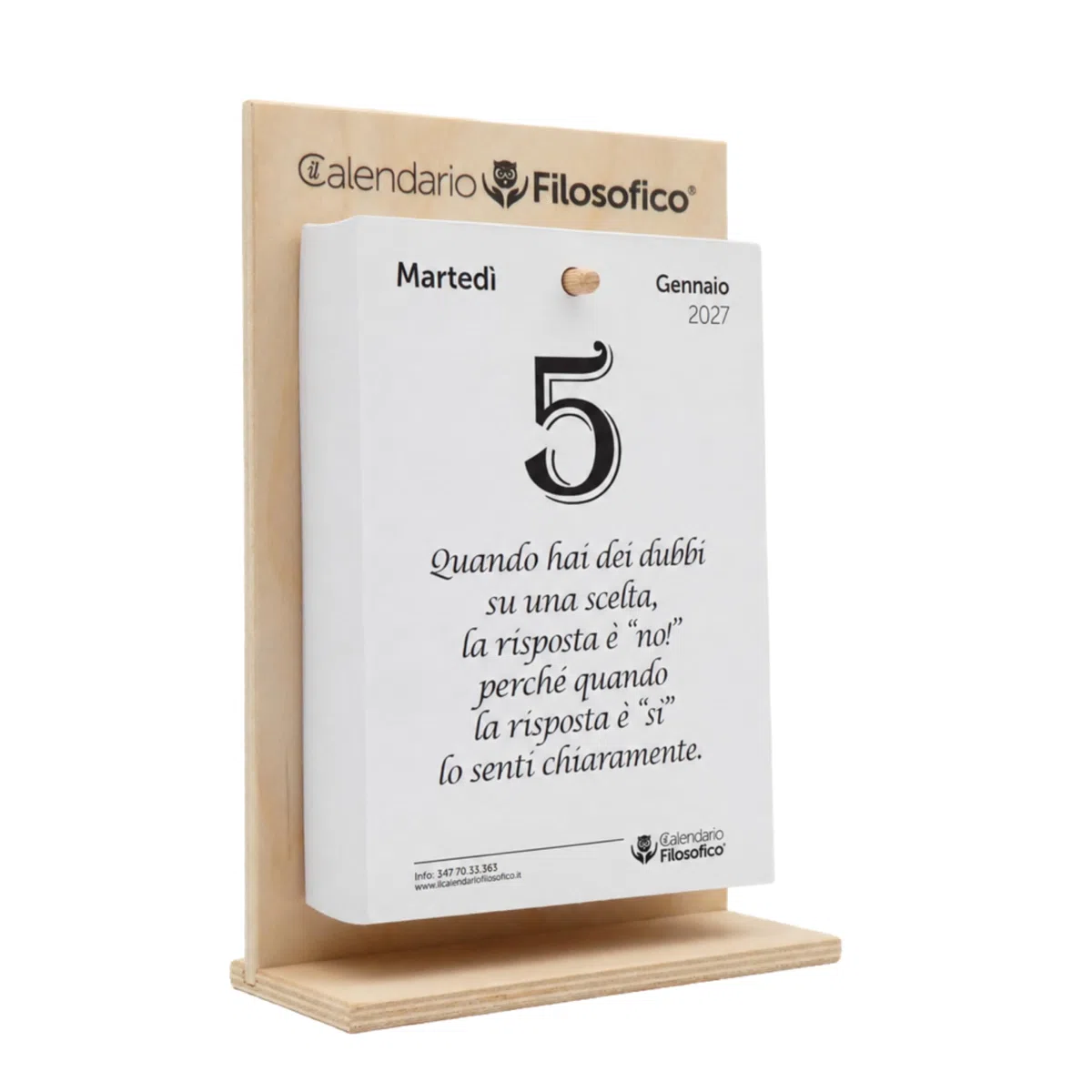 Il Calendario Filosofico 2027 con soporte de madera, formato A5, 15 x 21 cm | El primer y el original calendario de mesa con 365 días de frases filosóficas, lee cada día una frase