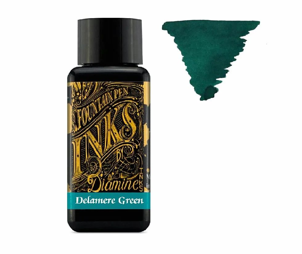 Diamine Tinta para pluma estilográfica de 30 ml, rueda de color, 6 botellas, verde delamere, macassar, calabaza, damson, azul brumoso, syrah