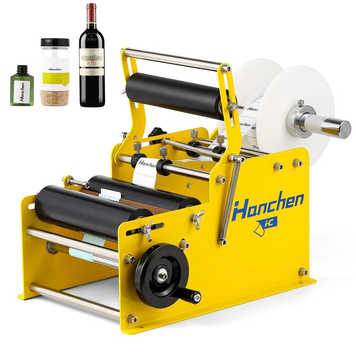 Hanchen Máquina etiquetadora manual de botellas redondas MT-30 para ancho de 10-110 mm, longitud de 10-300 mm (con asa)