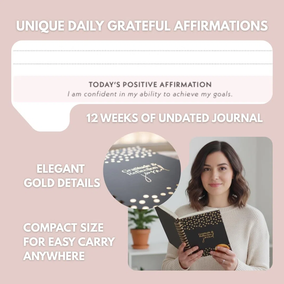 Diario de gratitud para mujer: indicaciones de agradecimiento y afirmaciones positivas diarias, planificador guiado y regalo pensado para diario de amor propio y felicidad, azul marino