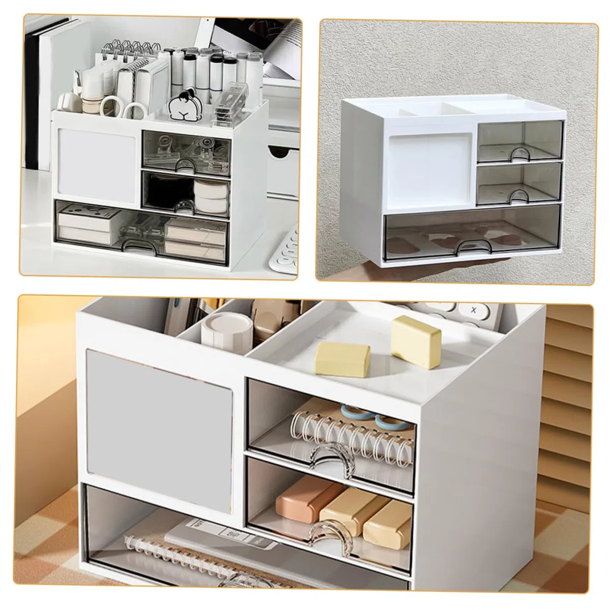 Angoily Organizador de Escritorio Cajones de Hips Blanco para Clasificar | Estructura de Varios Cajones, Caja Apilable para Oficina y Estudio, Útil para Papelería y Cuadernos